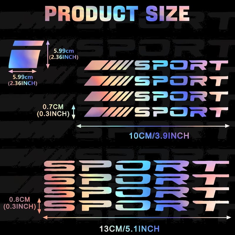 Pincuttee 14pcs Car Decal Stickers,Wheel Rim Decal Sticker,Sport Logo Reflective Stickers,Sport Emblem Car Rear Bumper Sticker,Rear Mirror Decals for All Vehicles(Multi-Color,14PCS) - Image 2